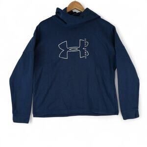 Under Armour Hoodie Womens L Loose Navy Blue Rival Fleece Big Logo Athleisure